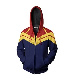 thumbnail image 1 of Disfraz de cosplay de Capitán Marvel Carol Danvers, sudadera con capucha de Anime, chaqueta, para Halloween, para hombre y mujer, 1 of 5
