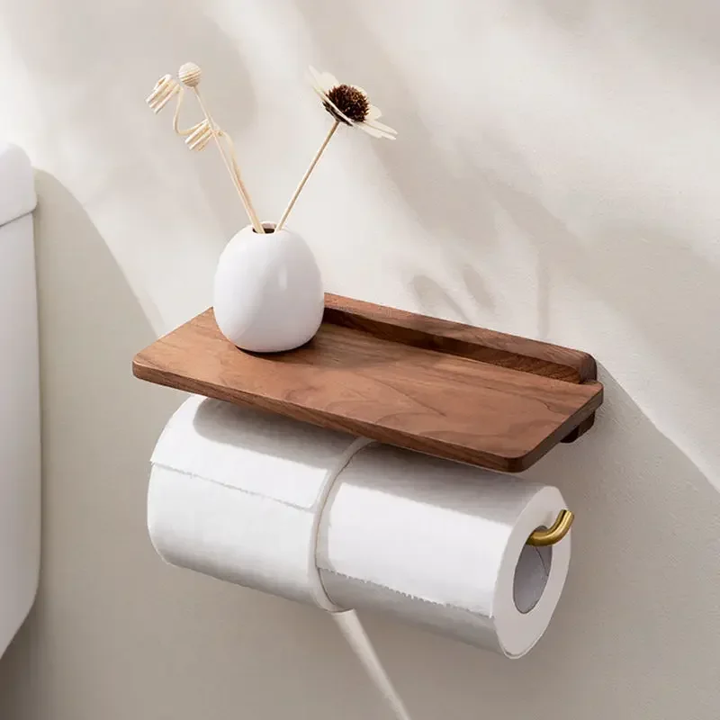 Tissue Holder 1 Pc Stainless Steel Black Walnut Tissue Holder Wall Mounted Tissue Holder Punching Installation Toilet Bathroom Accessories