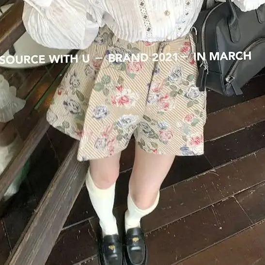 Korea Shorts Skirts Women Graceful Series Floral Creased Shorts For Loose Fit Versatile Summer New