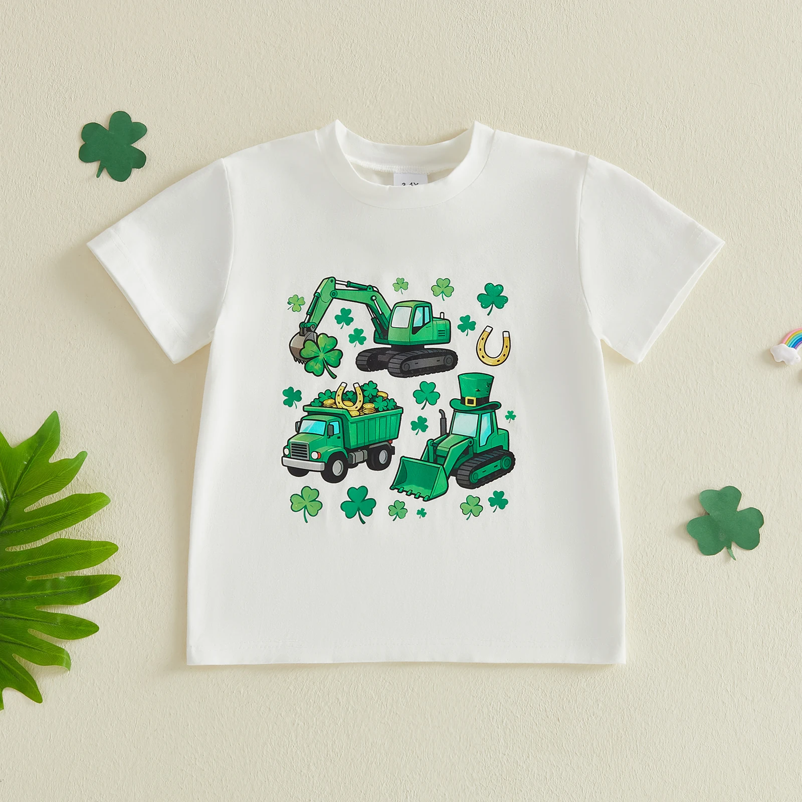 Irish Girl St Patrick s Day T-shirts Shamrock Bus Print Short Sleeve Round Neck Tops for Spring Summer Casual Wear
