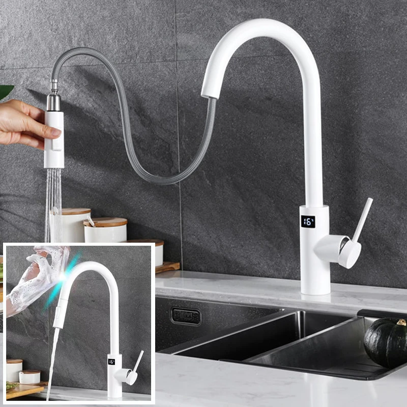 Kitchen Intelligent Faucet Digital Led Temperature Display White Hot
