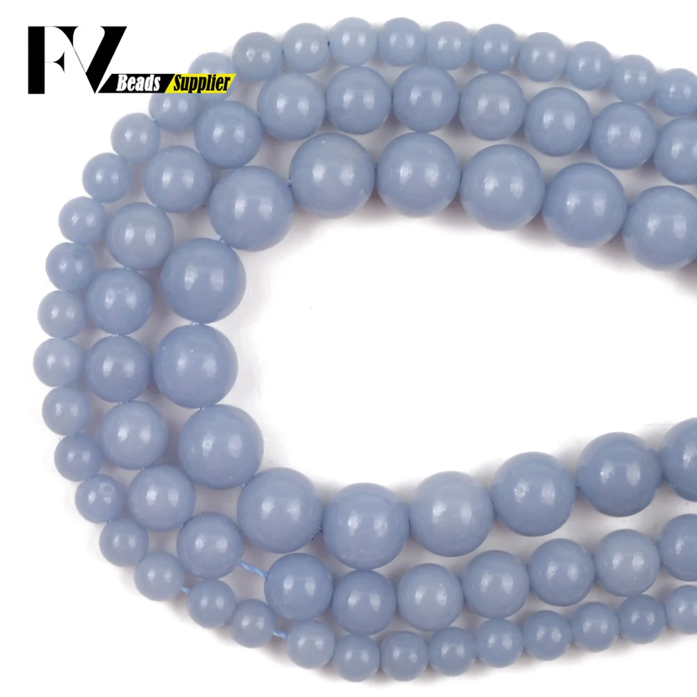 

6/8/10mm Natural Gems Blue Angelite Stone Beads Round Smooth Loose Beads For Jewelry Making Diy Necklace Bracelet Accessories