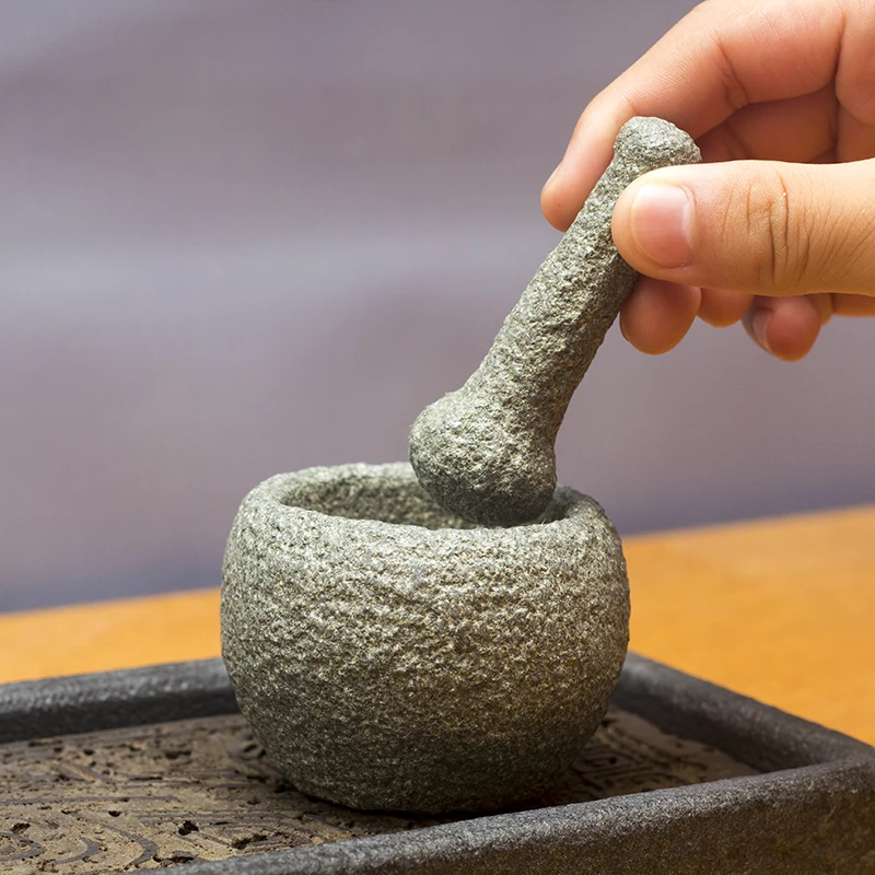 60mm Chinese Style Spice Mill Grinder Set Bowls Handheld Seasoning Mills Grinder Stone Mortar and Pestle Tools Set Miniatures 4