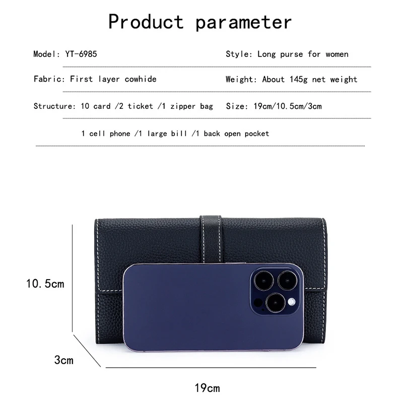 Luxury Womens Genuine Leather Wallet Bifold Long Wallet Large Capacity Credit Card Holder Ladies Buckle Snap Clutch Bag 2024 New
