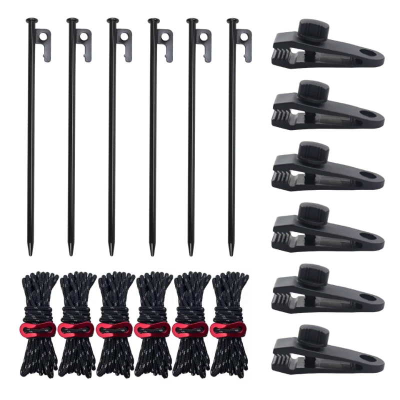 

Outdoor 4m Reflective Wind Rope Camping Tent Clip 30cm Black Ground Nail Set Wind Rope Clip Canopy Fixed Nylon Clip