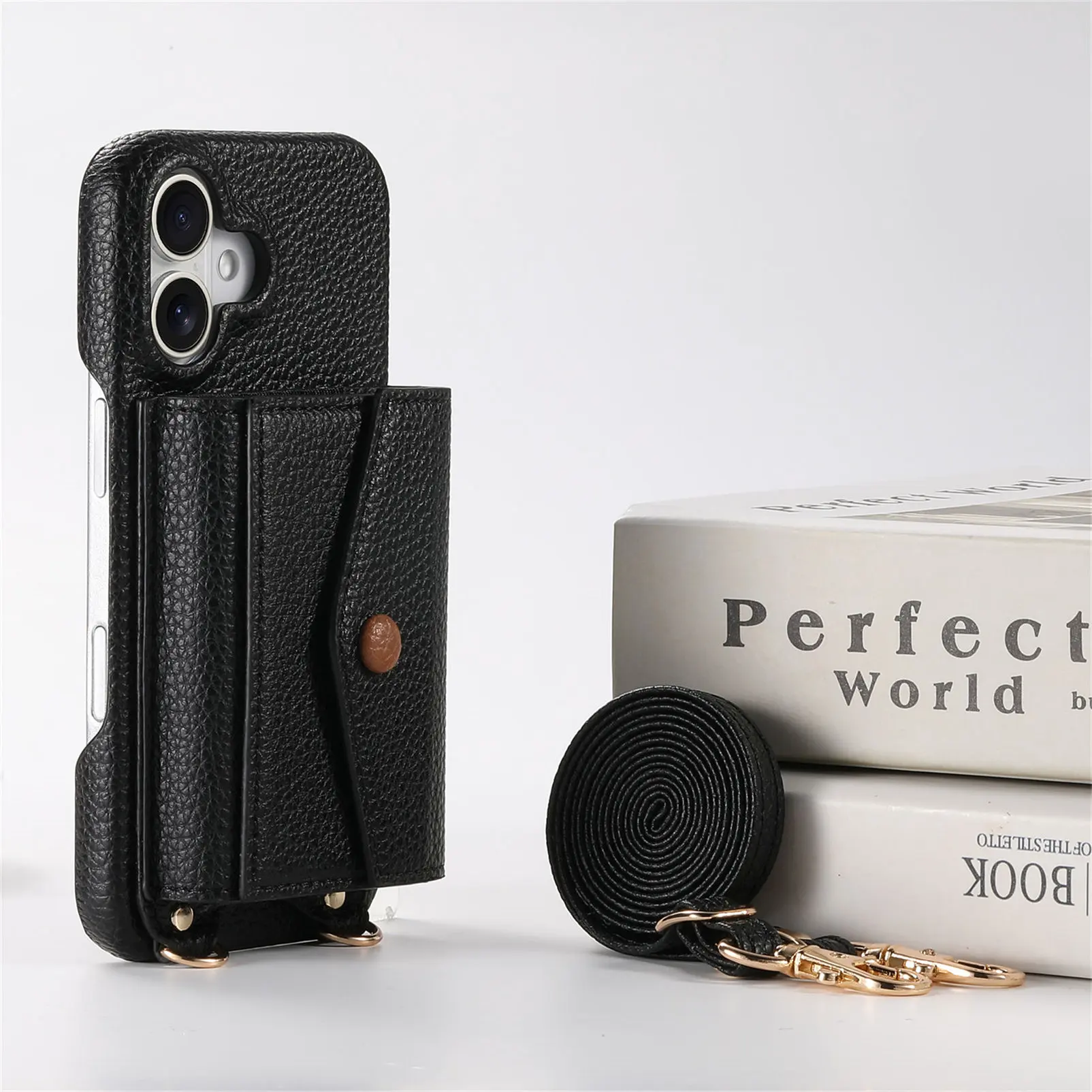 Premium PU Leather Crossbody Wallet Case with Card Holder and Mirror - Shockproof Cover