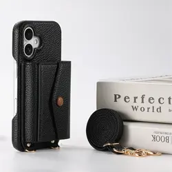 Premium PU Leather Crossbody Wallet Case with Card Holder and Mirror - Shockproof Cover - A13 5G   A04 S (Black)