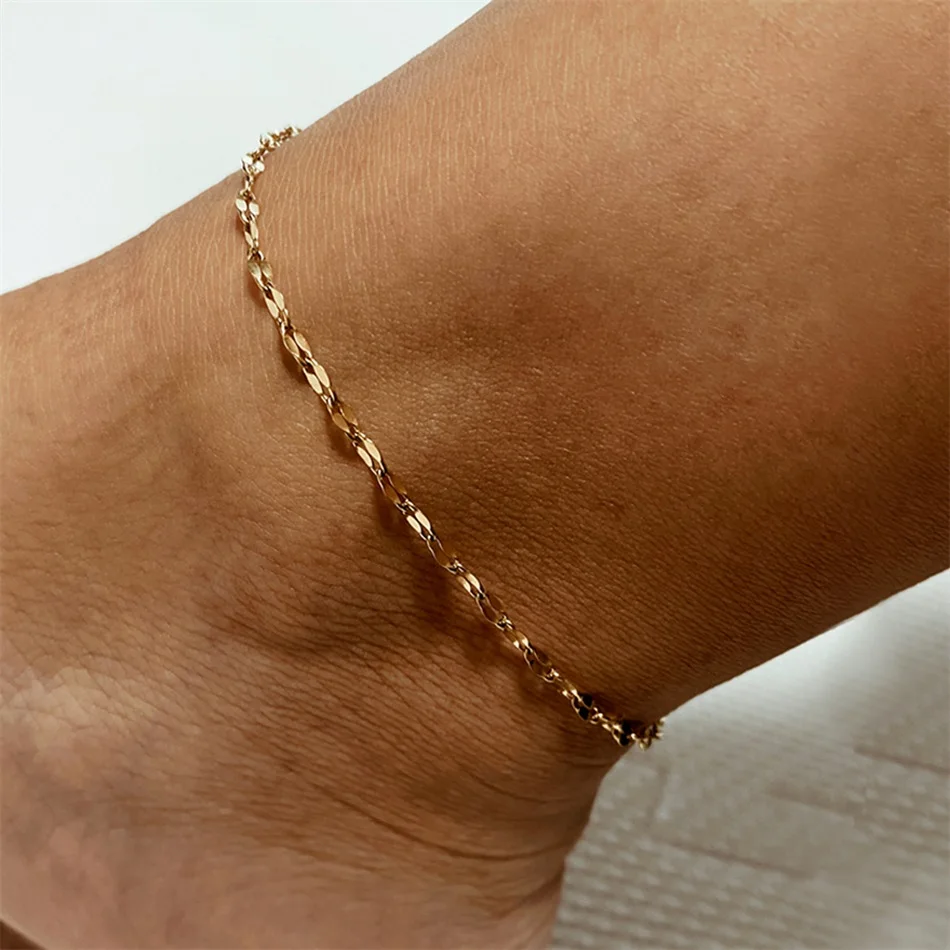 316L Edelstahl minimalistische goldene Farbe Ketten Fußkettchen für Frauen Mädchen Freund Fußschmuck Bein Barfuß Armband Schmuck – Detail 8