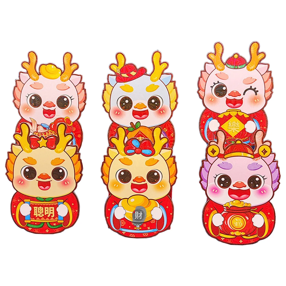 

6 Pcs Bao Hong 2024 Spring Festival Red Envelopes Dragon Lunar New Year HongBao Lucky Bag Dragons For New Year
