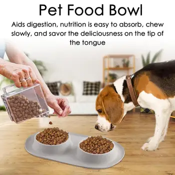 Dog Bowls With Mat Food Feeding Pet Bowl Dog Water Bowls Portable Foldable Dual Feeder Bowl For Small Medium Size Dogs Cats 3