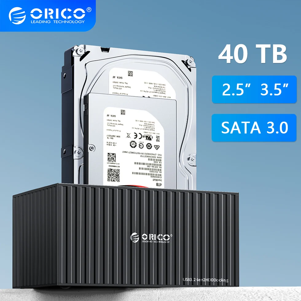 Orico Sata Hdd Ssd Docking Station Per 2.5 "3.5" Pollici Hard Drive Enclosure Dual Bay Hd Disk Housing Box Usb C 3.0 Per Pc Laptop