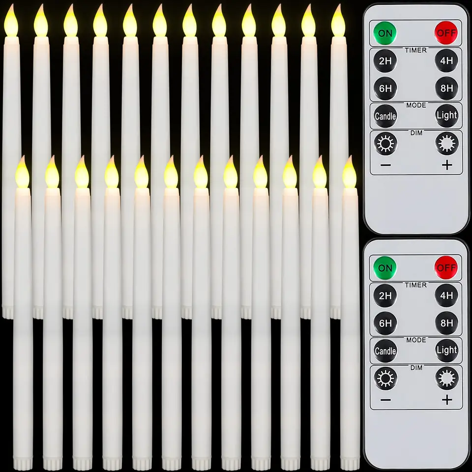 AIMINER Flameless Taper Candles, 10.24" Ivory LED With Realistic Flickering Flame & Remote Timer - 6 Pack, Battery Operated