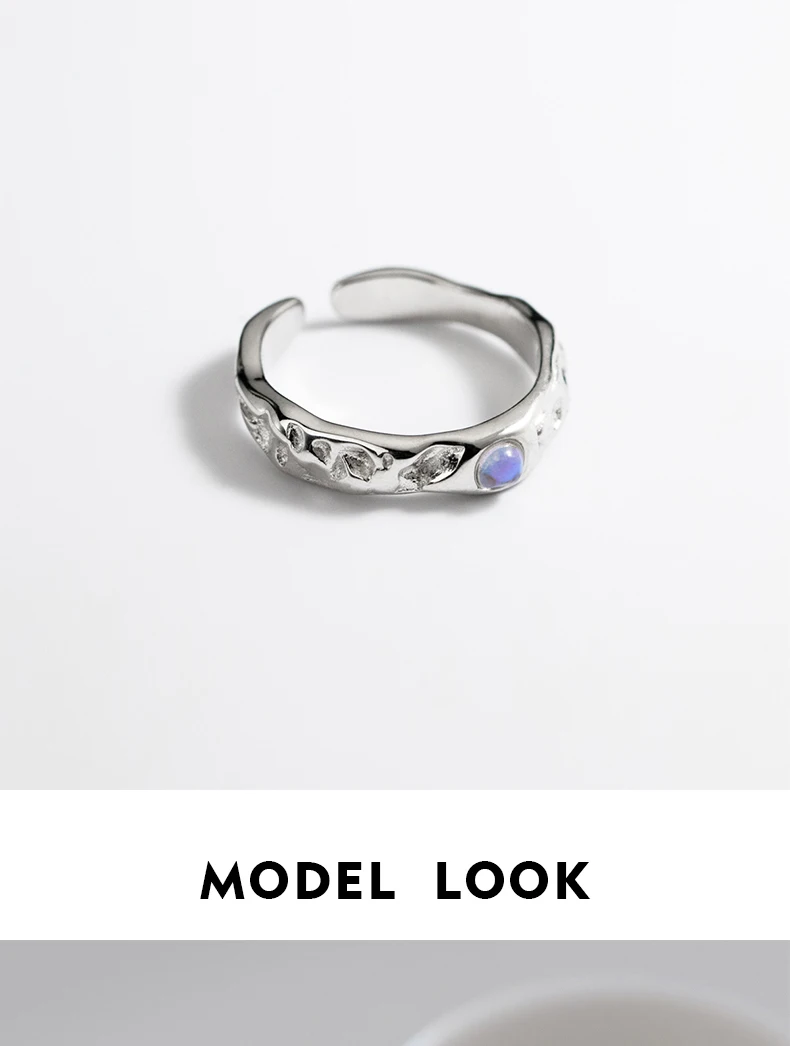 Modian Real 925 Sterling Silver Irregular Exquisite Adjustable Ring Moonstone Opening Rings for Women Birthday Jewelry Gift Modian Real 925 Sterling Silver Irregular Exquisite Adjustable Ring Moonstone Opening Rings for Women Birthday Jewelry Gift