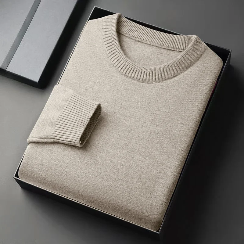 Autumn New Men's Round Neck Pullover Long Sleeved Knitted Sweater Retro Lightweight Sports Shirt Soild Color Casual Jacket 2