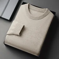 Autumn New Men's Round Neck Pullover Long Sleeved Knitted Sweater Retro Lightweight Sports Shirt Soild Color Casual Jacket 2