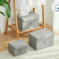 Washable Cotton Linen Fabric Folding CD Storage Box Foldable Bins Toys Organizer With Lid Storage Basket Laundry Basket 1