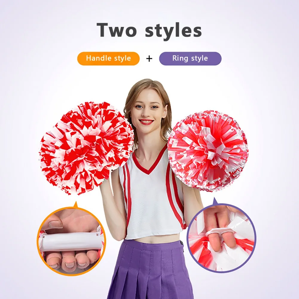 2 pezzi Cheerleading Pom Poms arcobaleno Metallic Streamer pompon ragazze Dance Party Football Club Hand Flower aerobica Cheer Balls