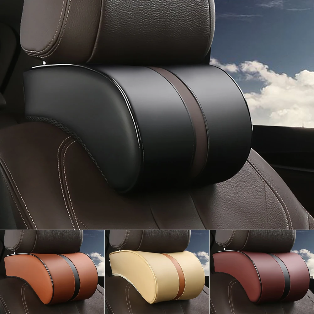 

Universal Car Seat Neck Pillow Interior Accessories Leather Memory Foam Anti-stresses Pillow Seat Head For BMW Tesla VW Products