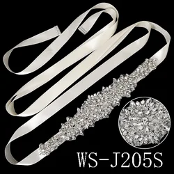 Elegant Silver Bridal Waistband with Sparkling Crystals - Handmade Sash (WS - J205S)