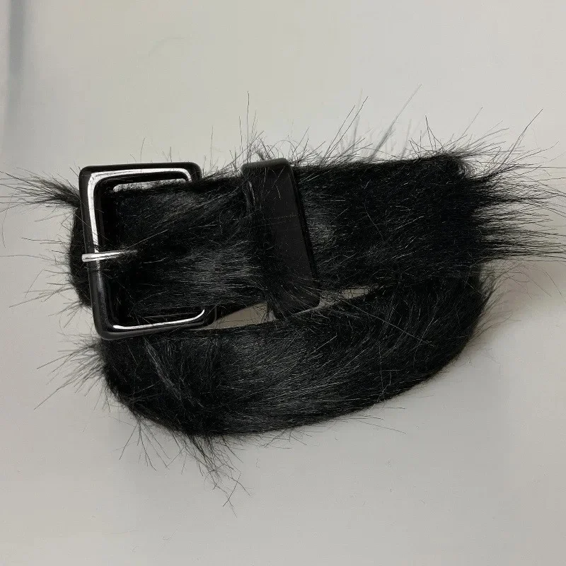 Long hair resin buckle belt Black