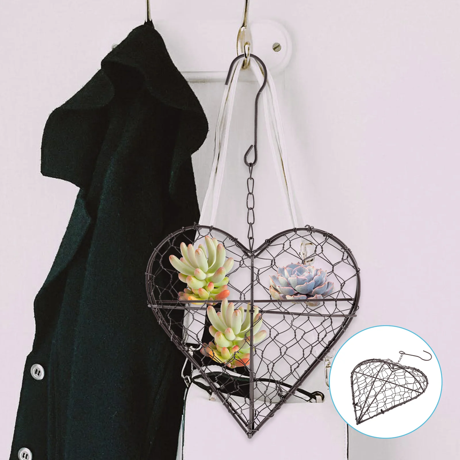 

Heart Hanging Planter Decorative Flower Wire Wreath Frame Pot Hanging Wall Holder Metal Container for Wedding