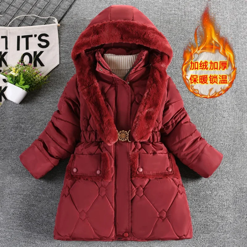 Girls Parka Long Coats Winter Waterproof Fur Collar Hooded Jackets Big Kids Thick Warm Cotton Outerwear Teenage Snowsuit
