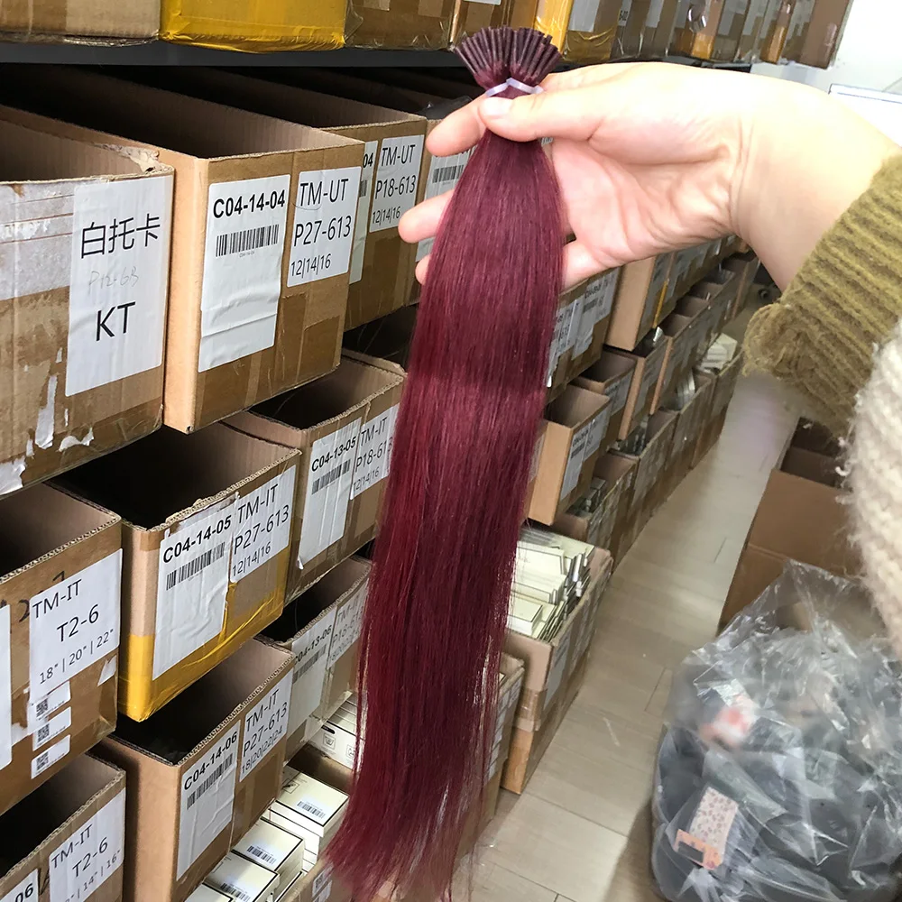 Burgundy I Tip Microlink Hair Extensions Real Human Hair 50strand Capsule Keratin Natural Fusion Micro Ring Human Extension