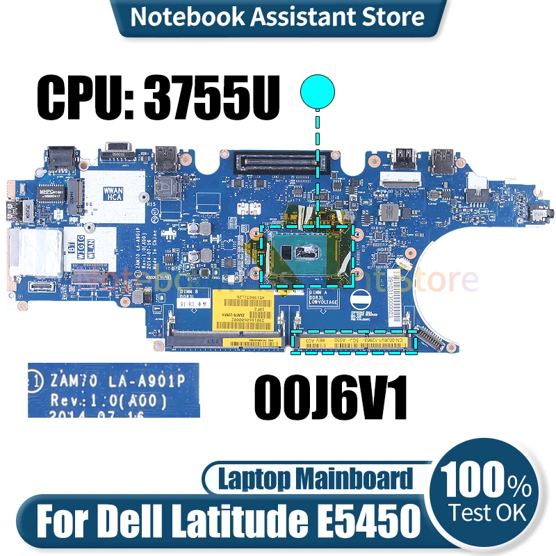 

Материнская плата для ноутбука Dell Latitude E5450 5450, фотосессия 00J6V1 SR211 3755U, протестированная материнская плата для ноутбука