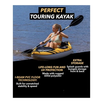 Inflatable Kayak Inflatable 1 and 2 Person Kayaks for Adults with EVA Padded Seats, High Back Support, Paddles, Pump 2