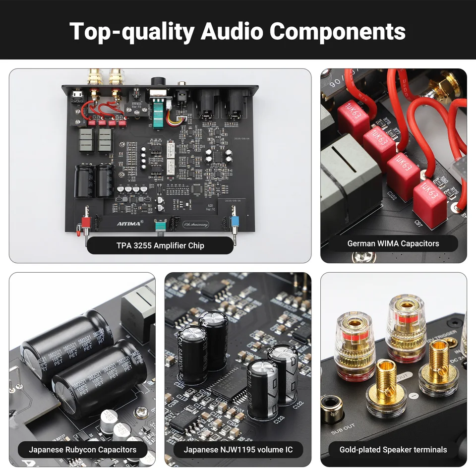AIYIMA A20 PFFB Stereo Power Amplifier TPA3255 HiFi 2.0 Audio Amp