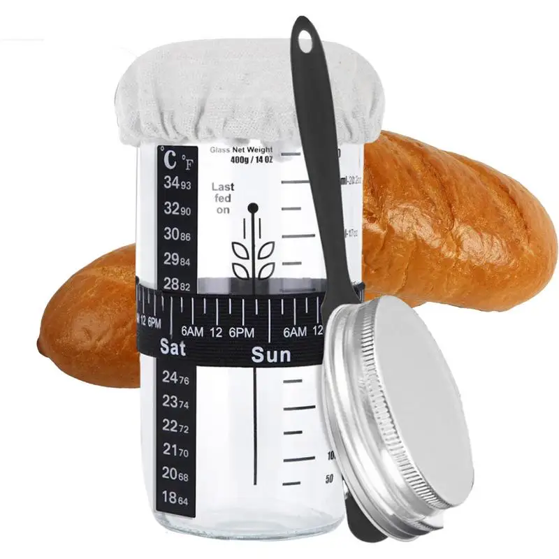 

Large Sourdough Jar 24oz Sourdough Jar With Cloth Cover Scraper Reusable Sourdough Bread Kit Sourdough Bread Baking Supplies For