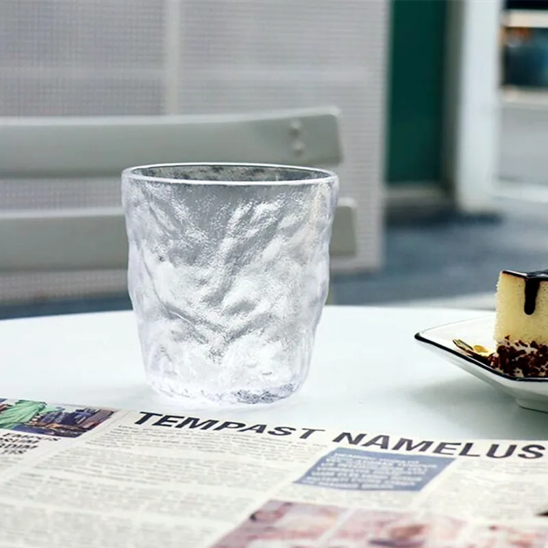 Glass Drinking Bottle Simple Glacier Glass Water Cup Rock Whiskey Wine Cup Coffee Tree Bark Pattern Beer 280ml/330ml