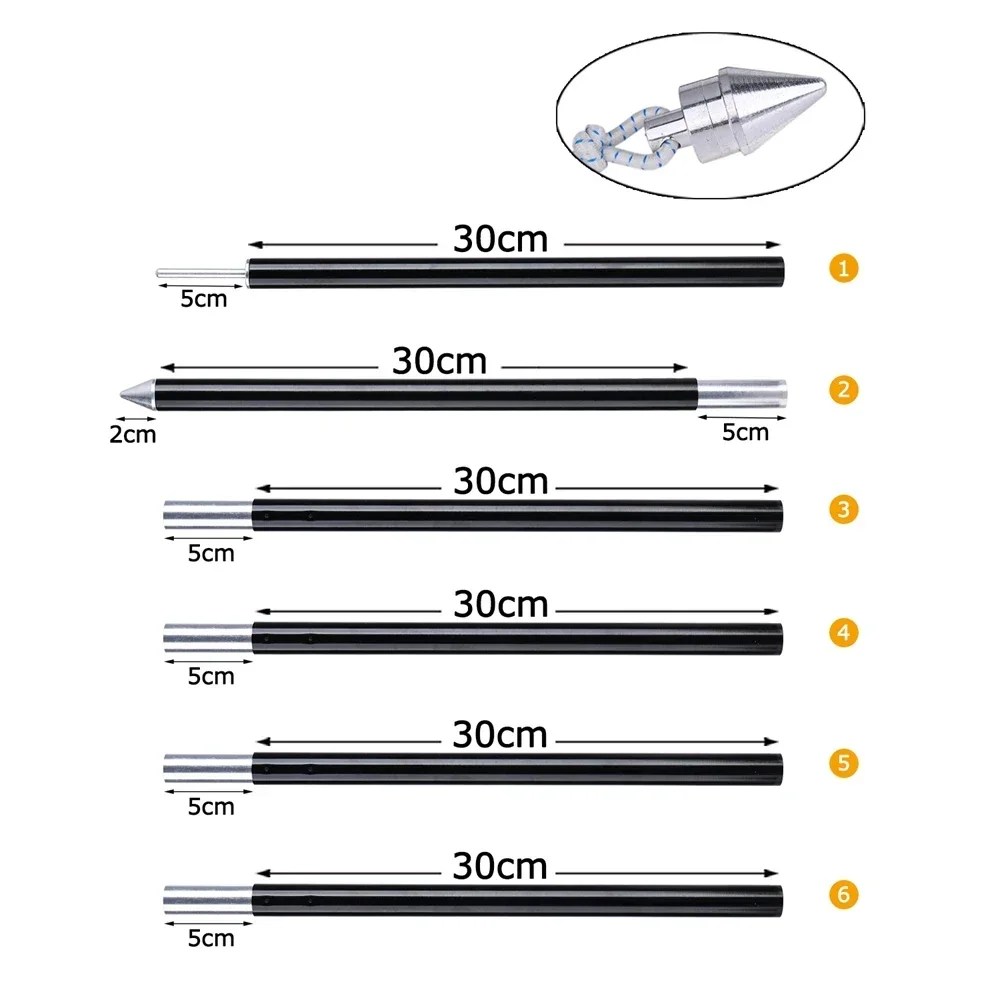Tent Poles 2pcs 6 sections Aluminum Tent Poles 1.8M Replacement Lightweight Tent Pole Repair Kit 7075 Aluminum Alloy For Camping