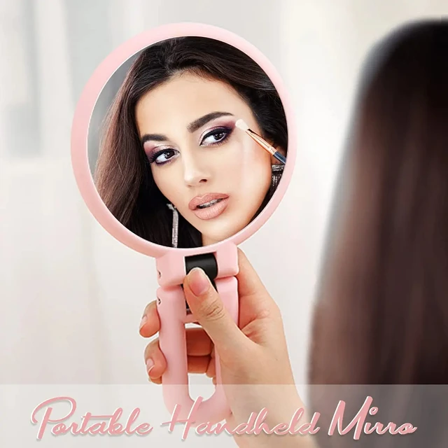 Miroir de voyage pliable Double face grossissant à la main, miroir de maquillage sur pied pour femme avec 2/5/10/15x Vintage 5