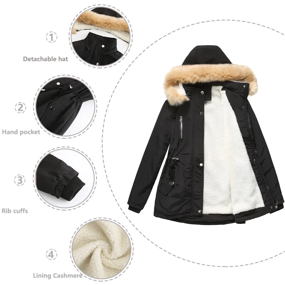 Lamb fleece Women's Winter Down Jacket Coat Parkas Detachable Cap Fur Hooded Woman Clothes Padded Puffer Jacket Outerwear HWY274