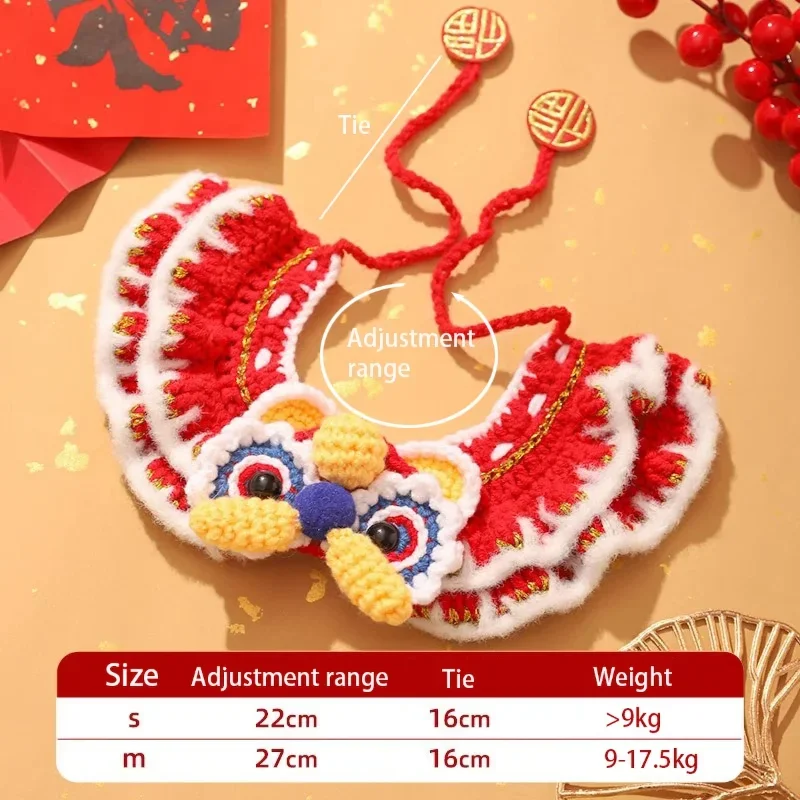 Handmade Knitting Cat Tie Adjustable Pet Accessory Chinese Lion Dance Design Magical Protection Cat Fashion Accessory