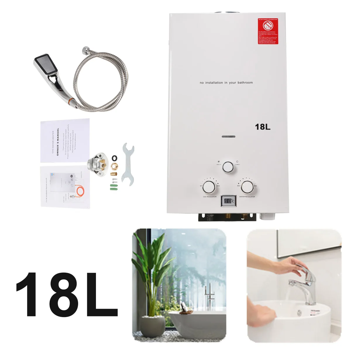 

18L LPG Propane Gas Tankless Water Heater 36KW Instant Hot Water Heater Boiler With Shower Head Kit For Home Outdoor Camping