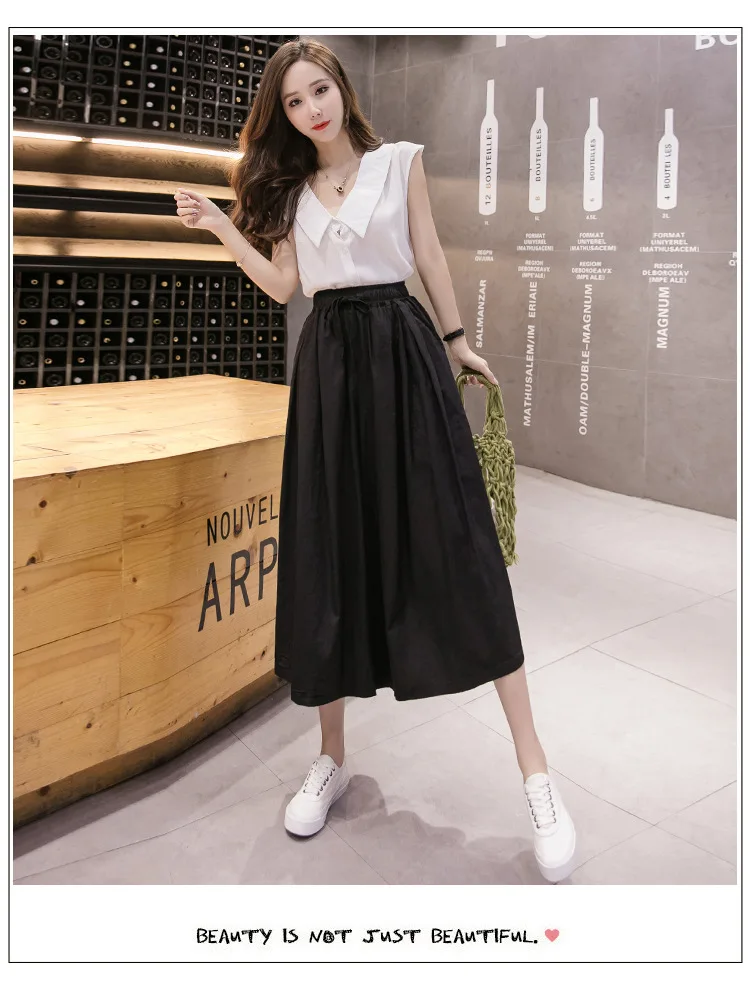 Women's Pants New 2022 Spring Summer New Loose Women Wide Leg Pants Elastic Waist Bandage Skirt Pants Female Pant RV554 white capri pants