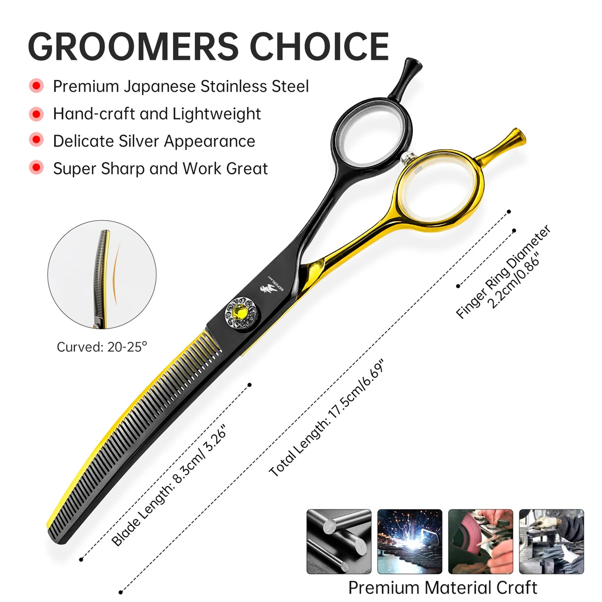 Dog Grooming Scissors Japan Stainless 7" Professional Curved Thinning for Groomer Bend Down