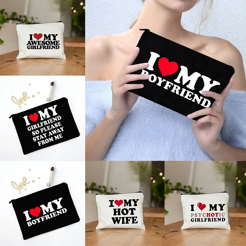 

2023 Boyfriend Girlfriend Print Zipper Canvas Cosmetic Pouch Best Gift for Her Organizer for Makeup Women's School Pencil Case