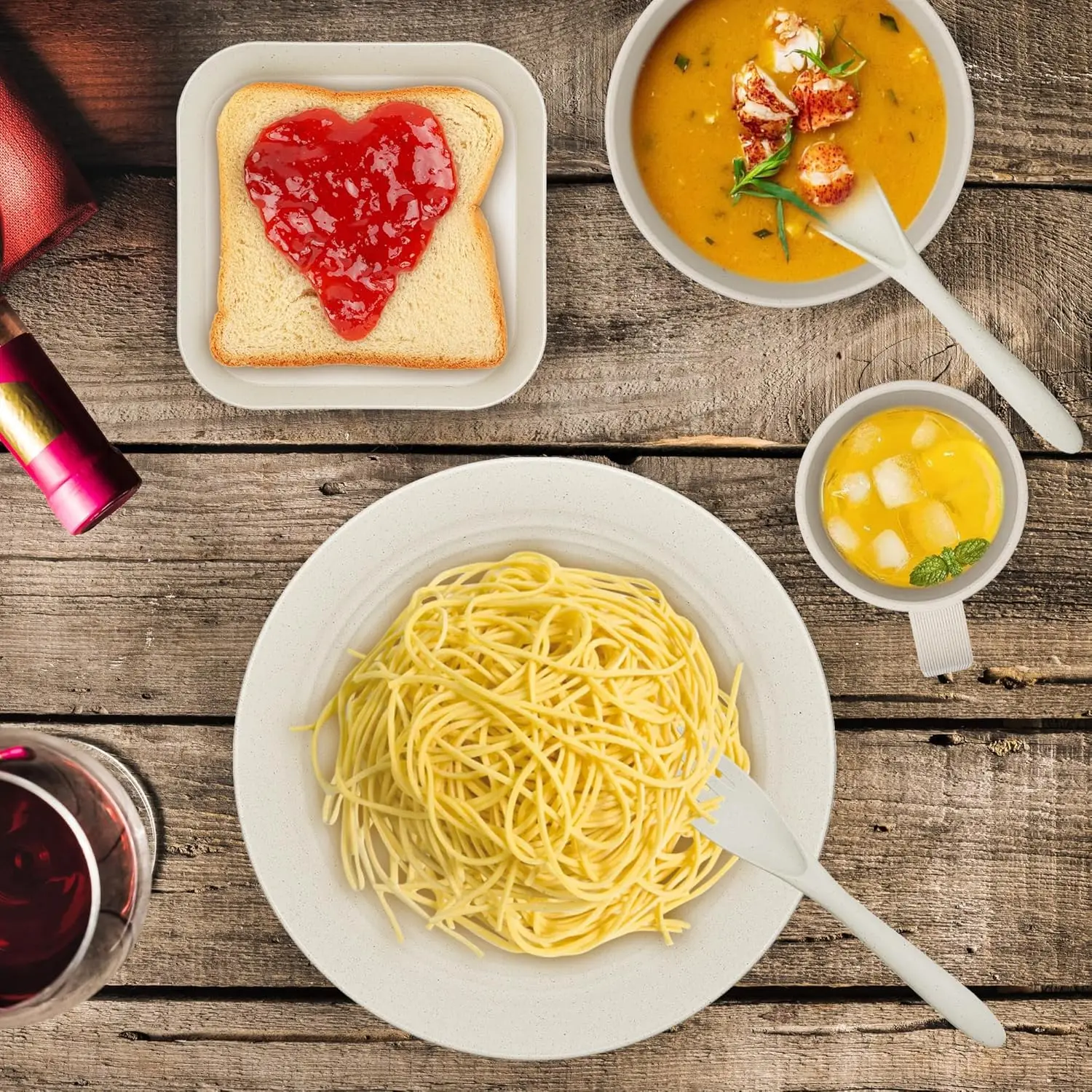 42-Piece Wheat Straw Dinnerware Set – Plates & Bowls 4