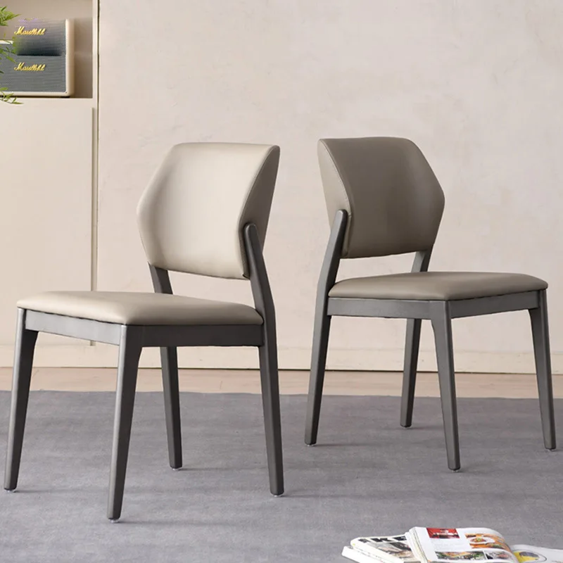 

Solid wood dining chairs for home use, modern minimalist Italian style luxury designer desk chairs, quiet wind backrest leather