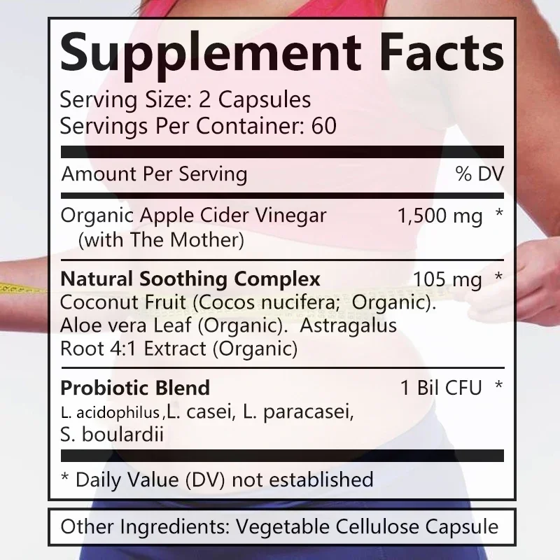 Apple Cider Vinegar Capsules-Contains probiotics, beneficial for weight loss, weight management, digestion, immune support