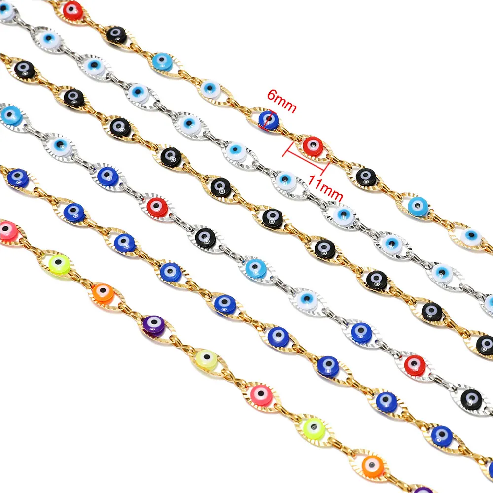 1 Meter Edelstahl-Truthahnauge-Charm-Gliederketten, bunte Augenperlenkette für Halskette, Armband, Schmuckherstellung, Komponenten – Detail 3