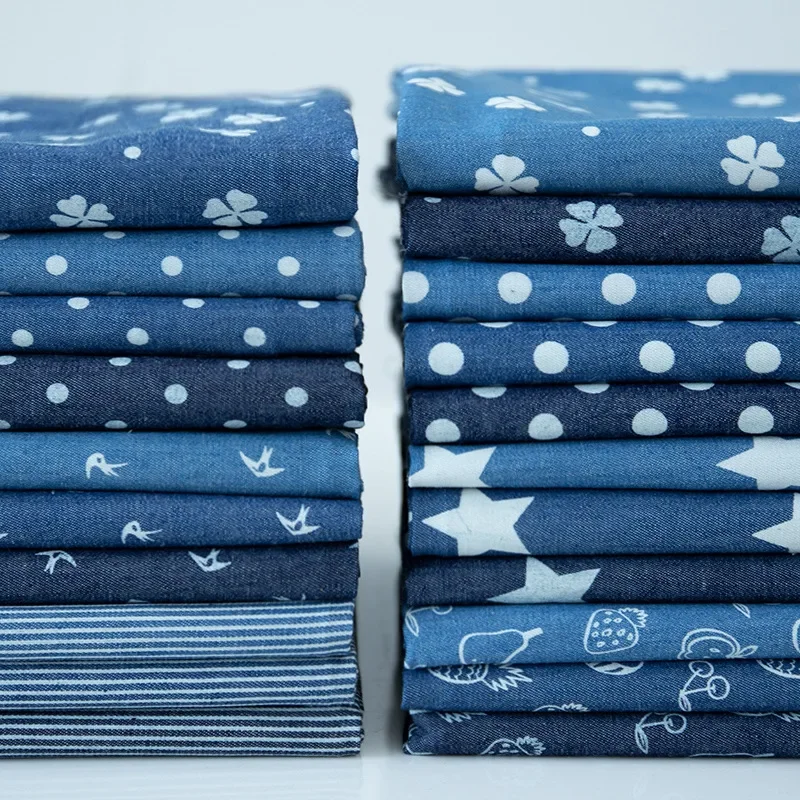 Pure Cotton Printed Jeans Fabric 32 Stitches Washed Denim for Summer Clothes And Pants Youth Shirt Material Chinese Origin