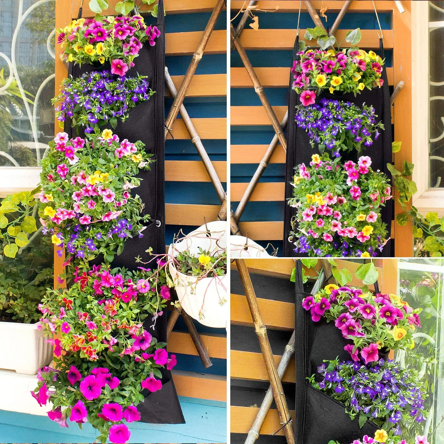 Pockets Vertical Hanging Garden Planter Flower Pots Grow Bags Hanging Wall Planting Bag Flower Growing Container Planter Pocket