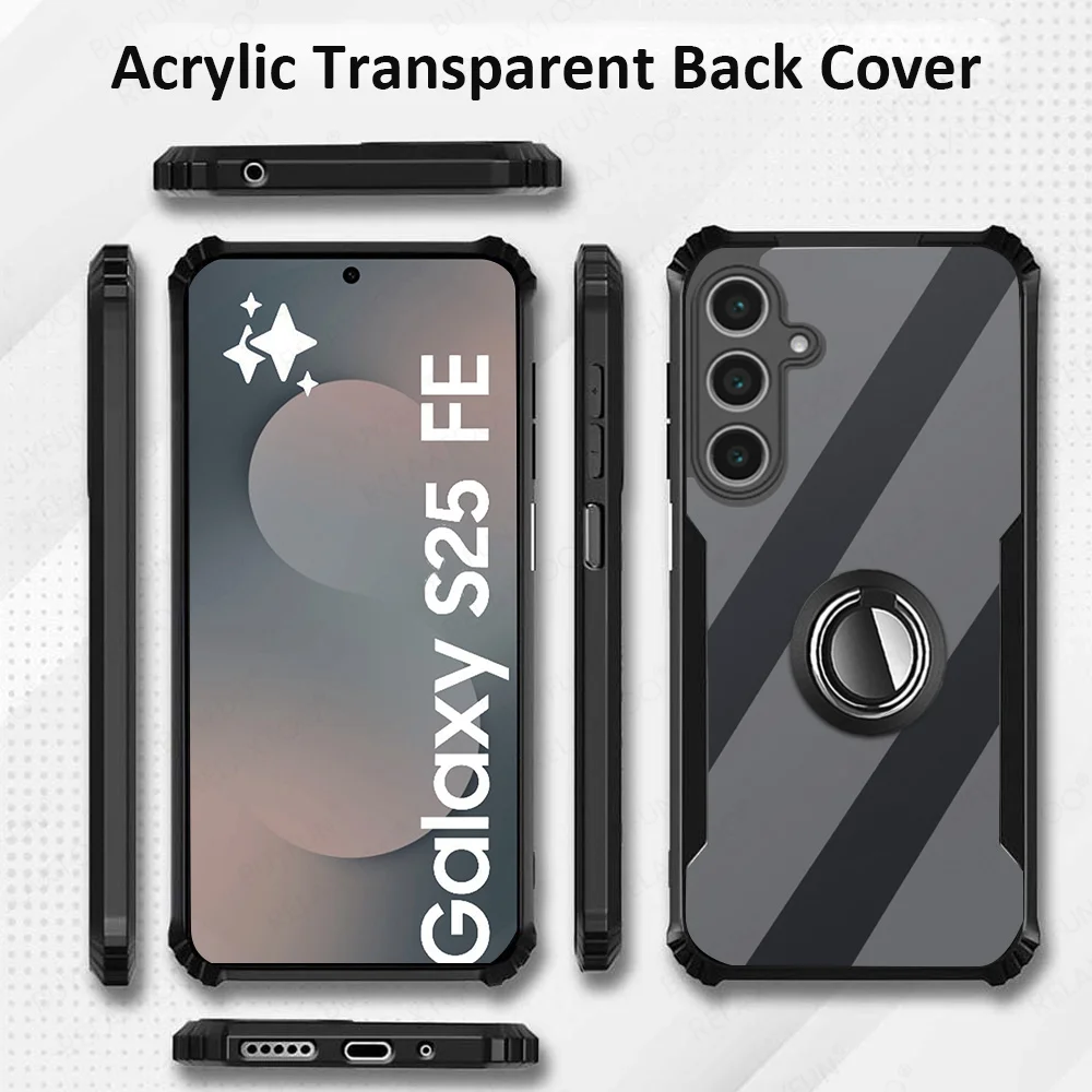 Acrylic Ring Stand Transparent Shockproof Phone Case with Hard PC Back Cover