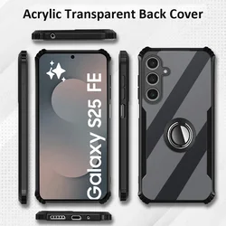 Acrylic Ring Stand Transparent Shockproof Phone Case with Hard PC Back Cover - Samsung S25 FE (Black)