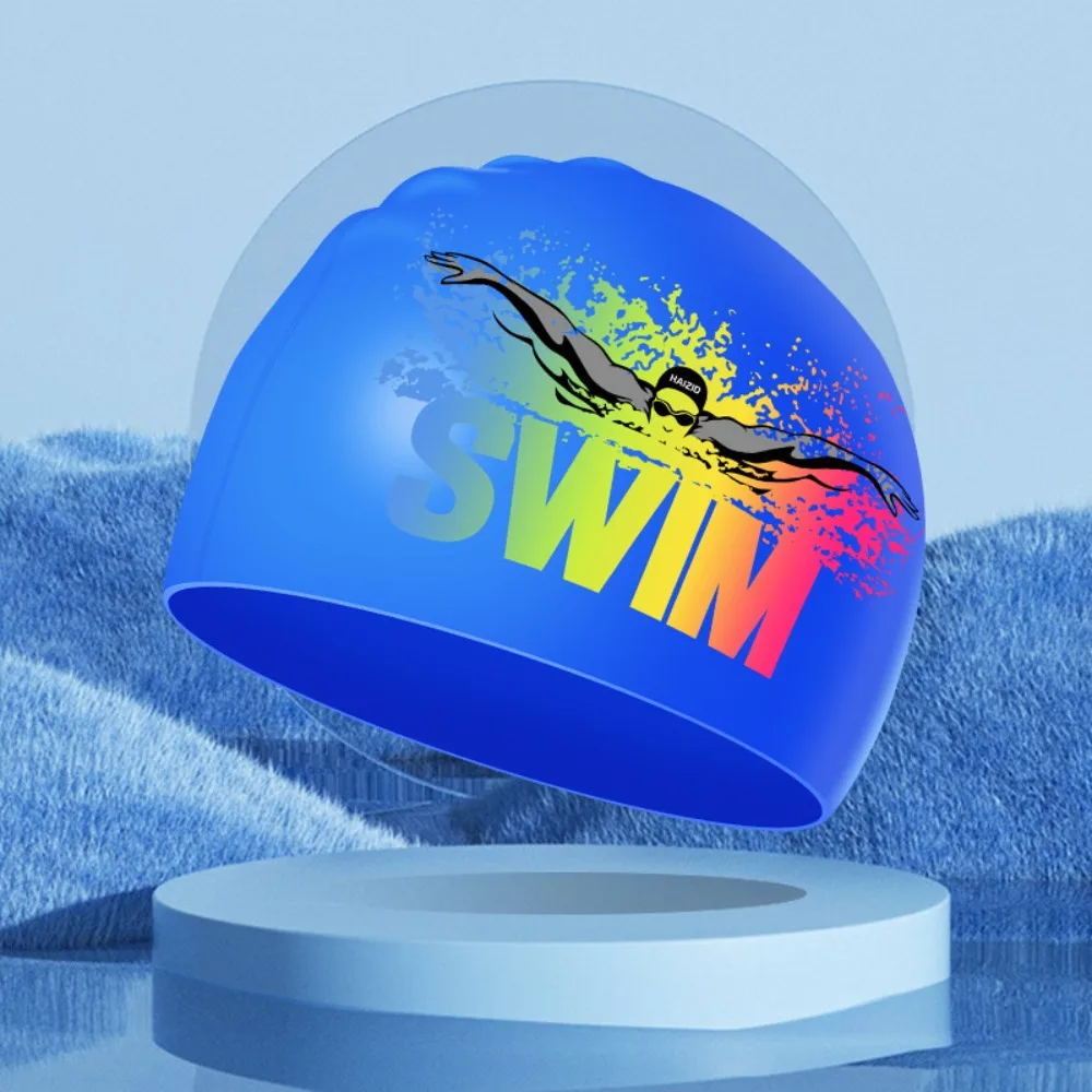 

Thickened Personality Letter Elastic Silicone Waterproof Long Hair Ears Protect Swim Cap for Girls