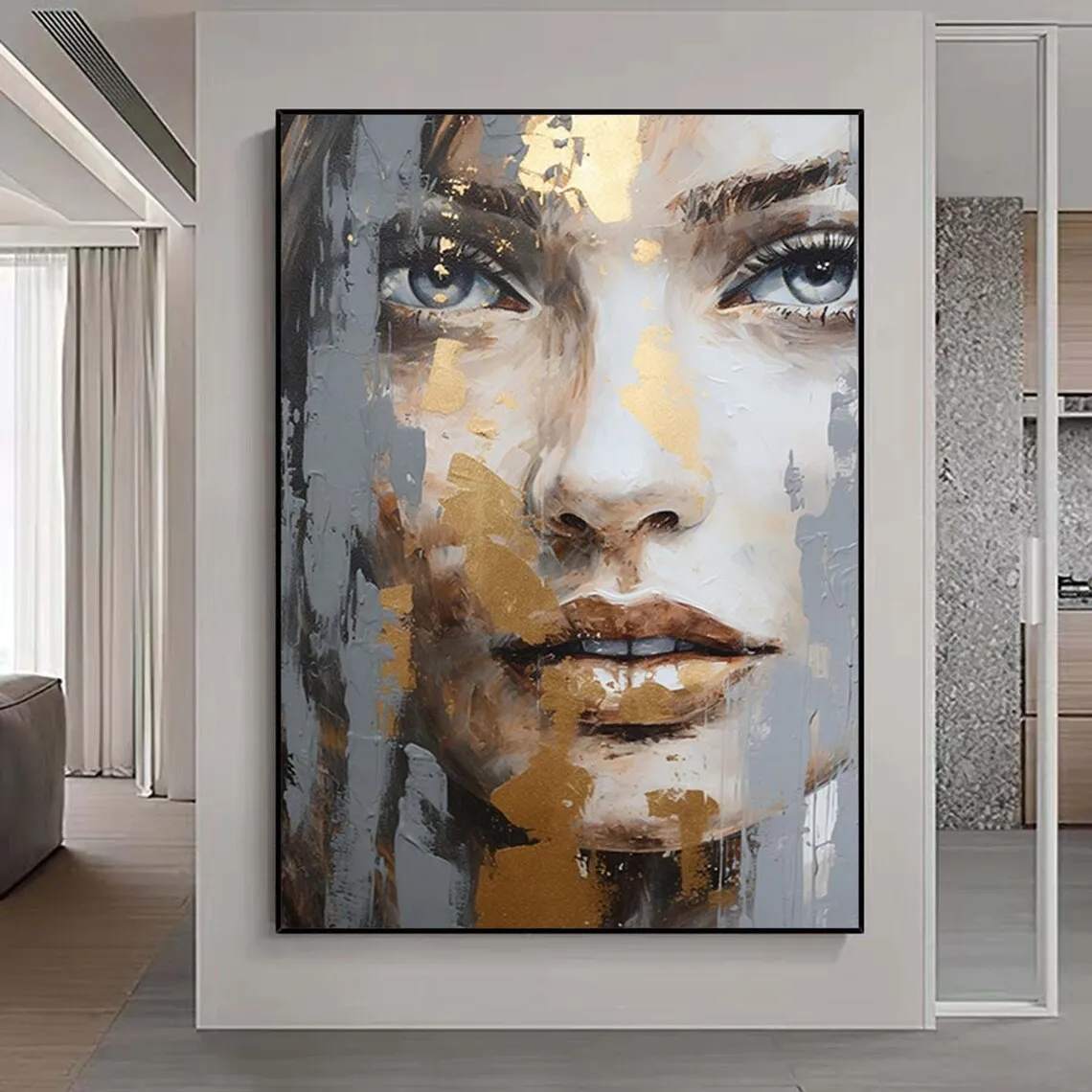 thumbnail image 1 of Pintura de chica desnuda, pintura al óleo figurativa hecha a mano, obra de arte para el hogar, pintura abstracta grande de chica pintada a mano sobre lienzo, arte de pared, 1 of 5